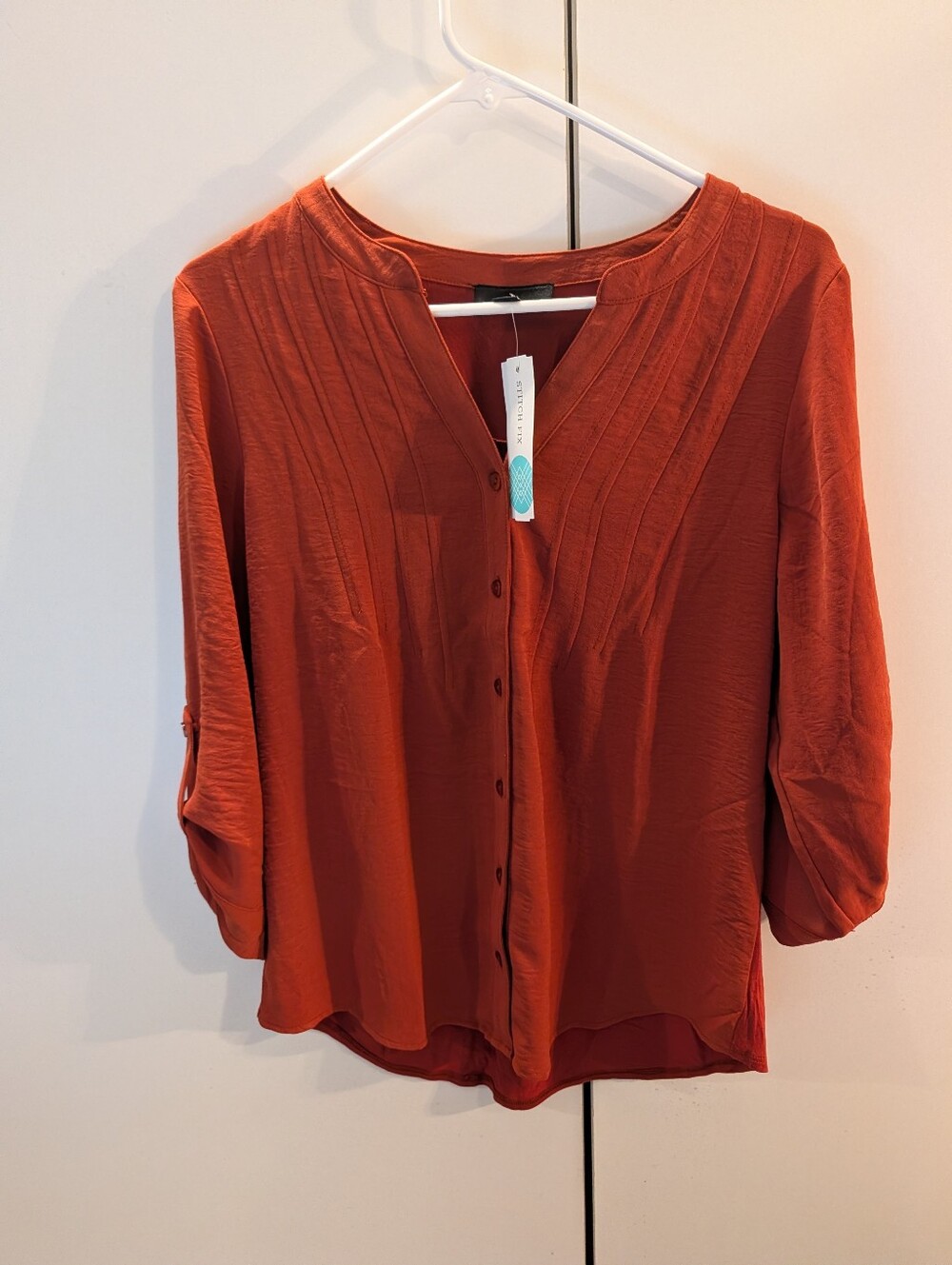 Fortune & Ivy Women's Rust Button-Front Pintuck Blouse Size Small NWT